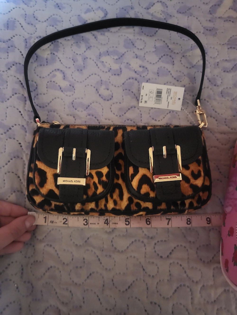 Michael Kors Leopard Print Mini Shoulder Bag in Brown and Black